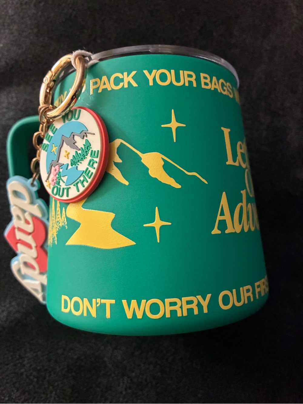 Starbucks Green and Yellow 'Let's Adventure' Mug, Keychain Charms limited ed.